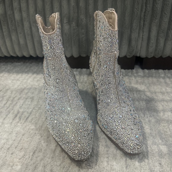 Cushionaire Sparkly Rhinetsone Western Ankle Boots Rodeo Concert Women's Size 8 - Picture 3 of 16